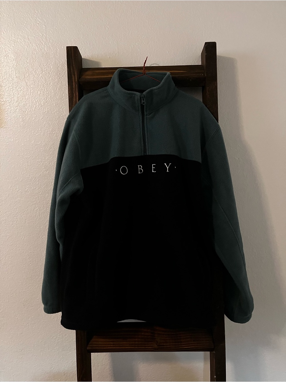 Obey Men’s Two-Tone Quarter-Zip Fleece - Black & Teal Green
